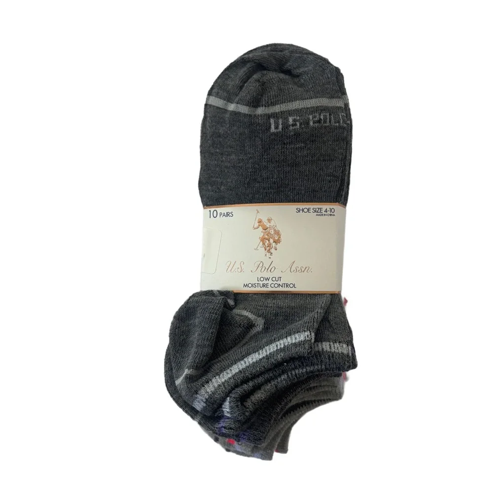 NWT US Polo Assn Mens Low Cut Socks 10 Pair Pack Moisture Control Size 4-10‎